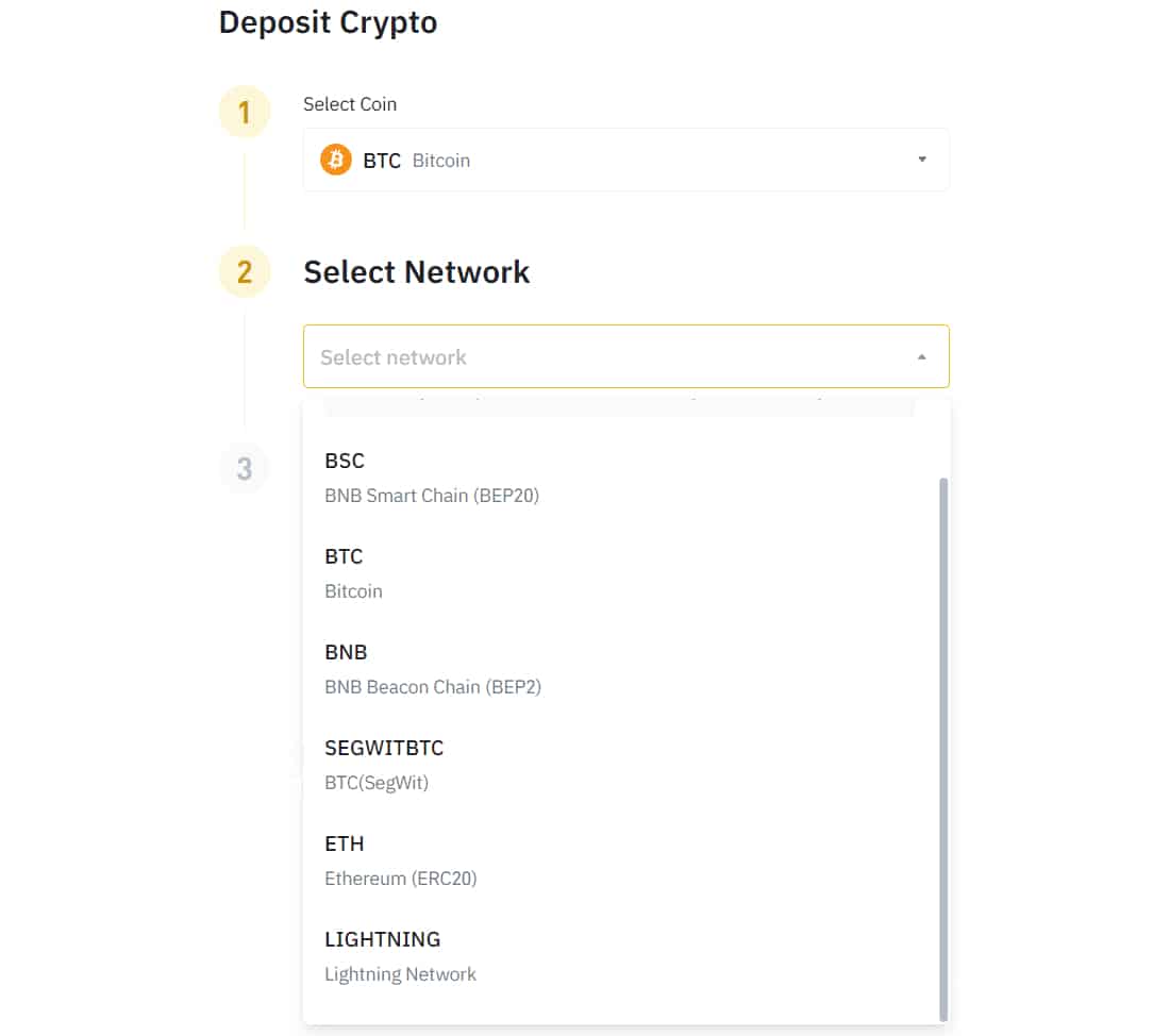 کاربران می توانند هنگام واریز بیت کوین، "LIGHTNING" را به عنوان یک گزینه انتخاب کنند. منبع: کوین تلگراف