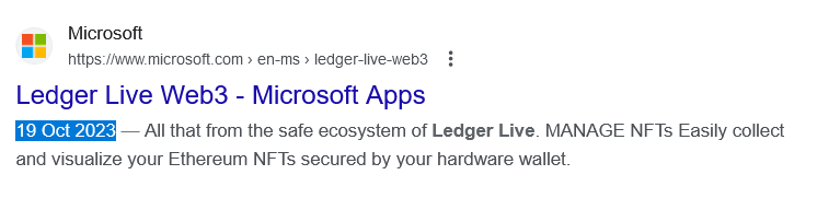 برنامه جعلی "Ledger Live Web3" در Microsoft Apps. منبع: مایکروسافت