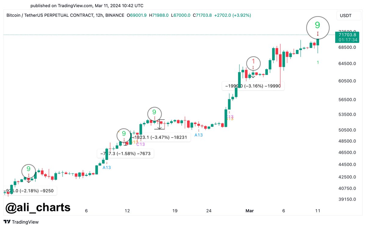 نمودار 12 ساعته BTC/USD. منبع: @Ali_charts/X