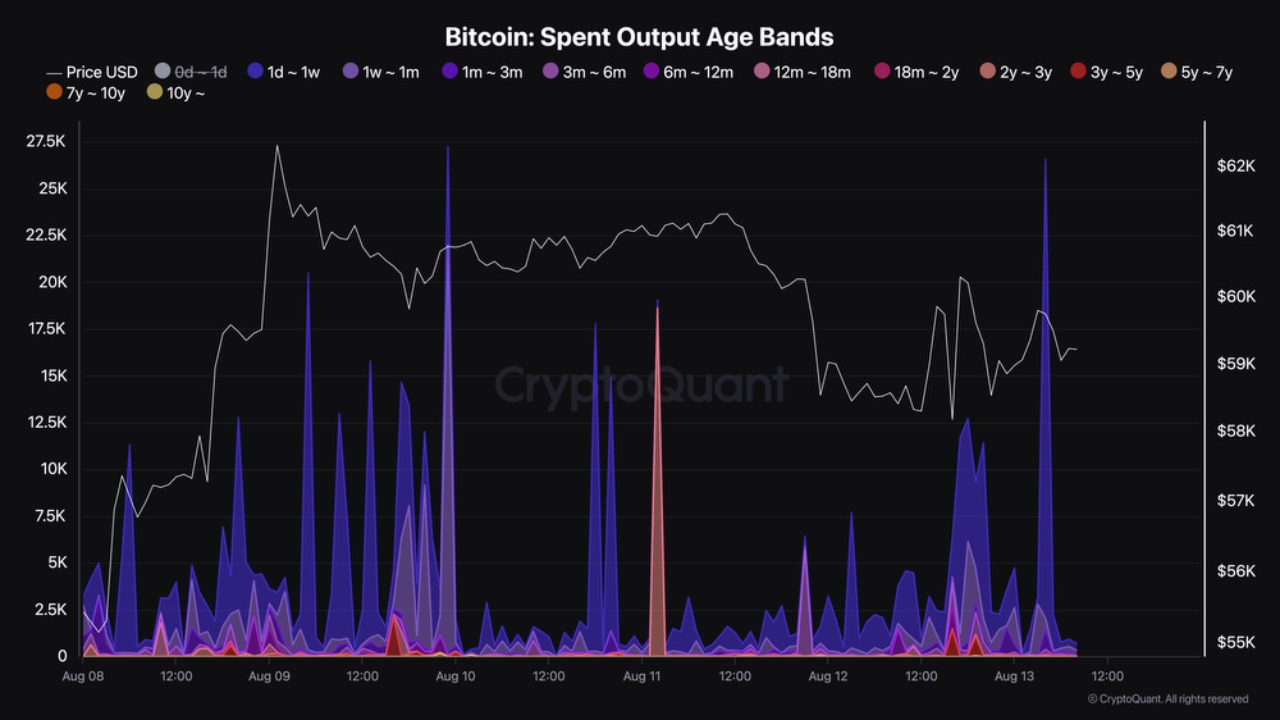 29206 بیت کوین غیرفعال بین 11 تا 12 آگوست جابه جا شد. منبع: CryptoQuant