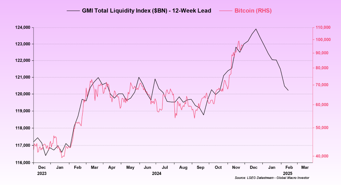 شاخص کل نقدینگی GMI، بیت کوین (RHS). منبع: رائول پال
