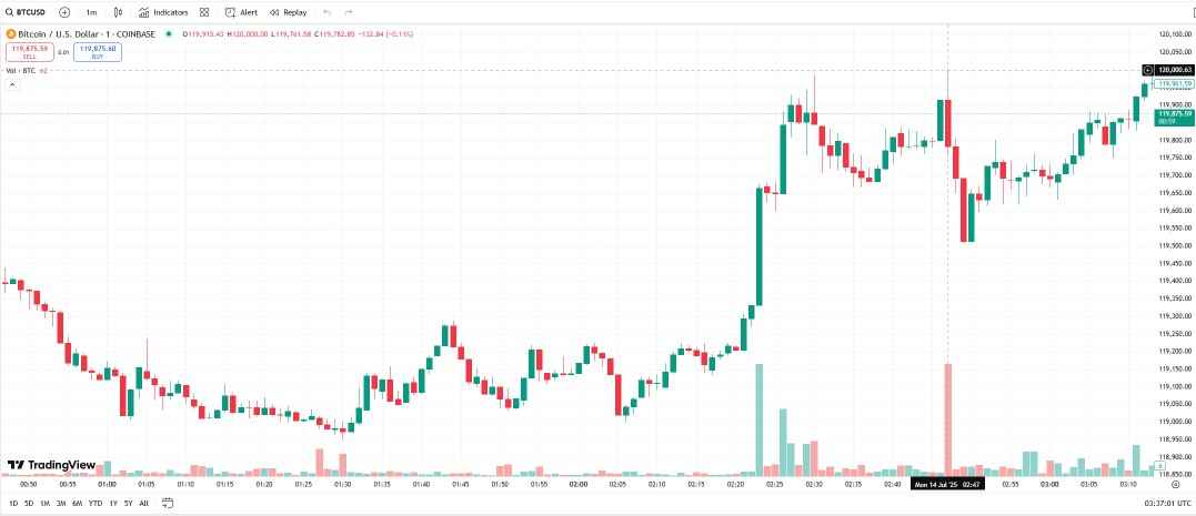 قیمت بیت کوین در کوین بیس. منبع: TradingView