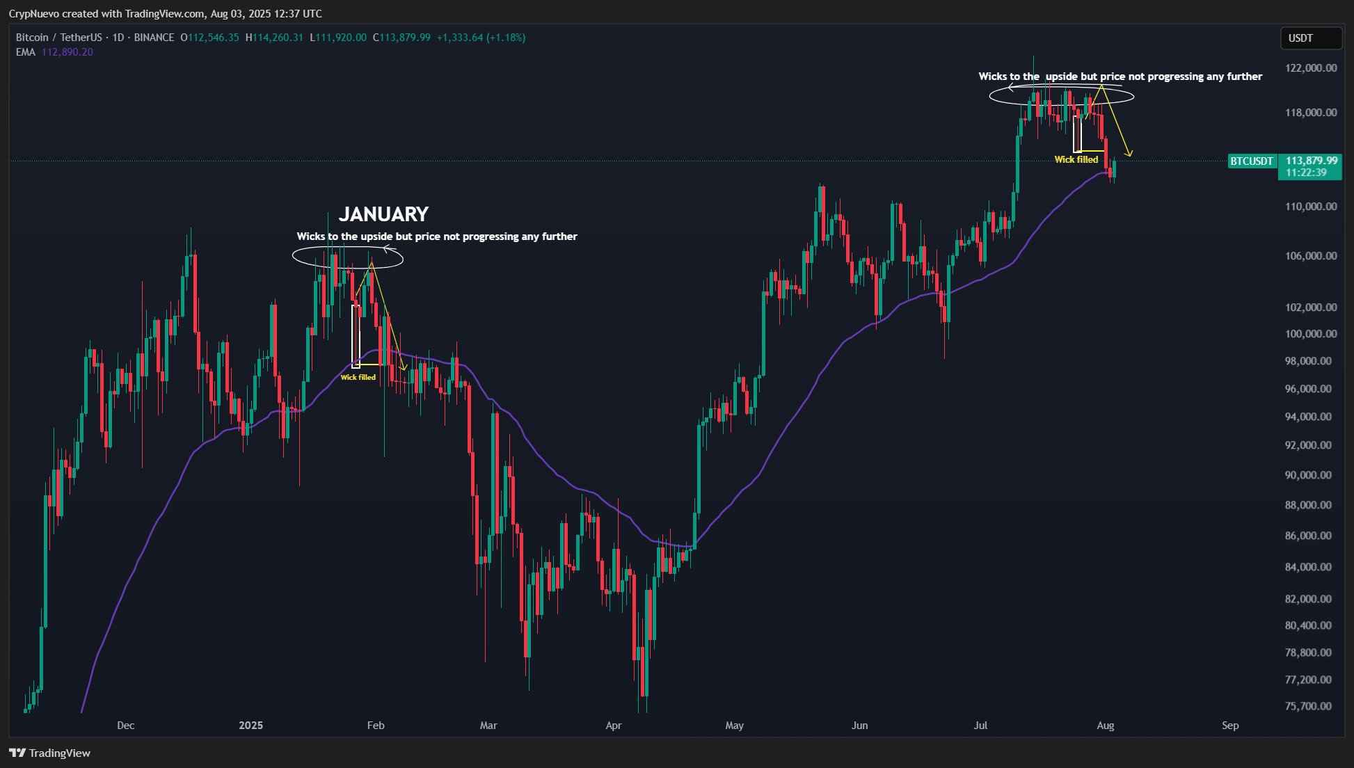 نمودار یک روزه BTC/USDT. منبع: CrypNuevo/X