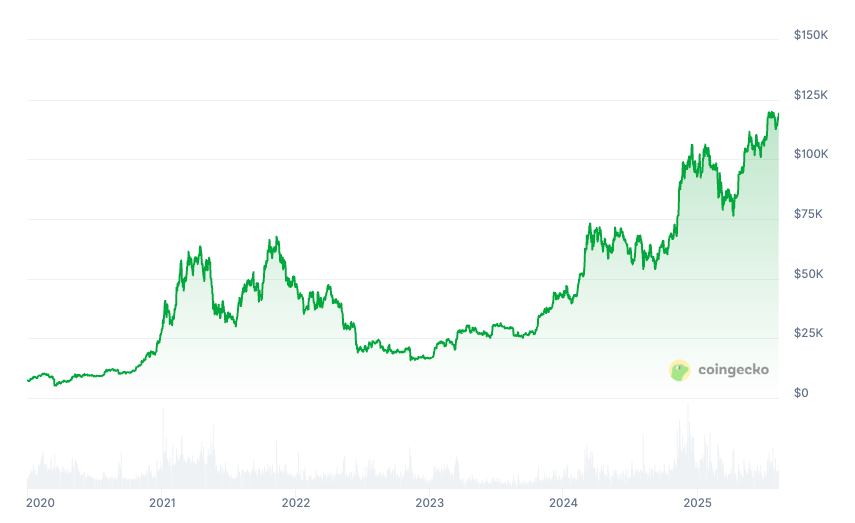 نمودار قیمت بیت کوین از سال ۲۰۲۰. منبع: CoinGecko