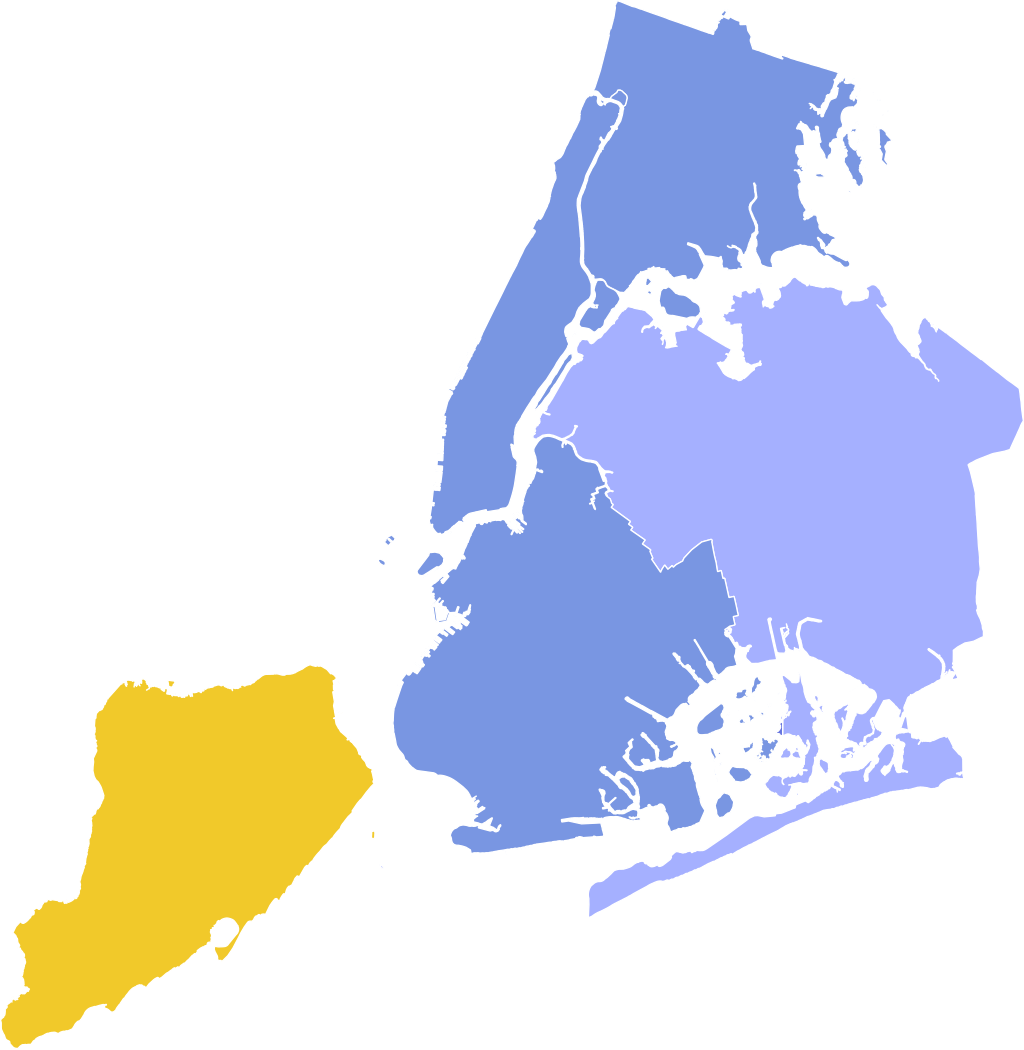 ممدانی (آبی) چهار حوزه از پنج حوزه شهر نیویورک را به خود اختصاص داد، به جز استیتن آیلند که به کومو (زرد) رسید.