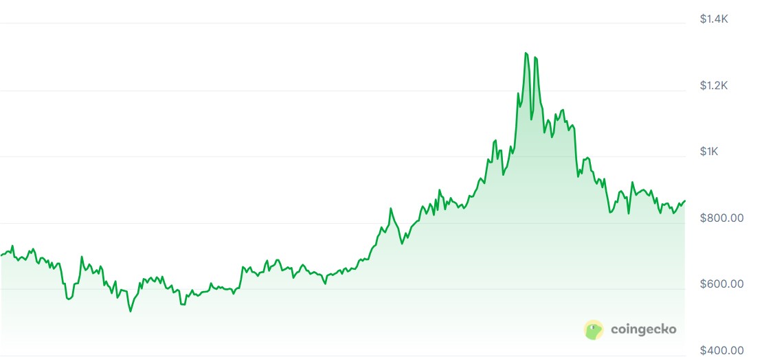 📈 نمودار قیمت سالانه BNB منبع: CoinGecko