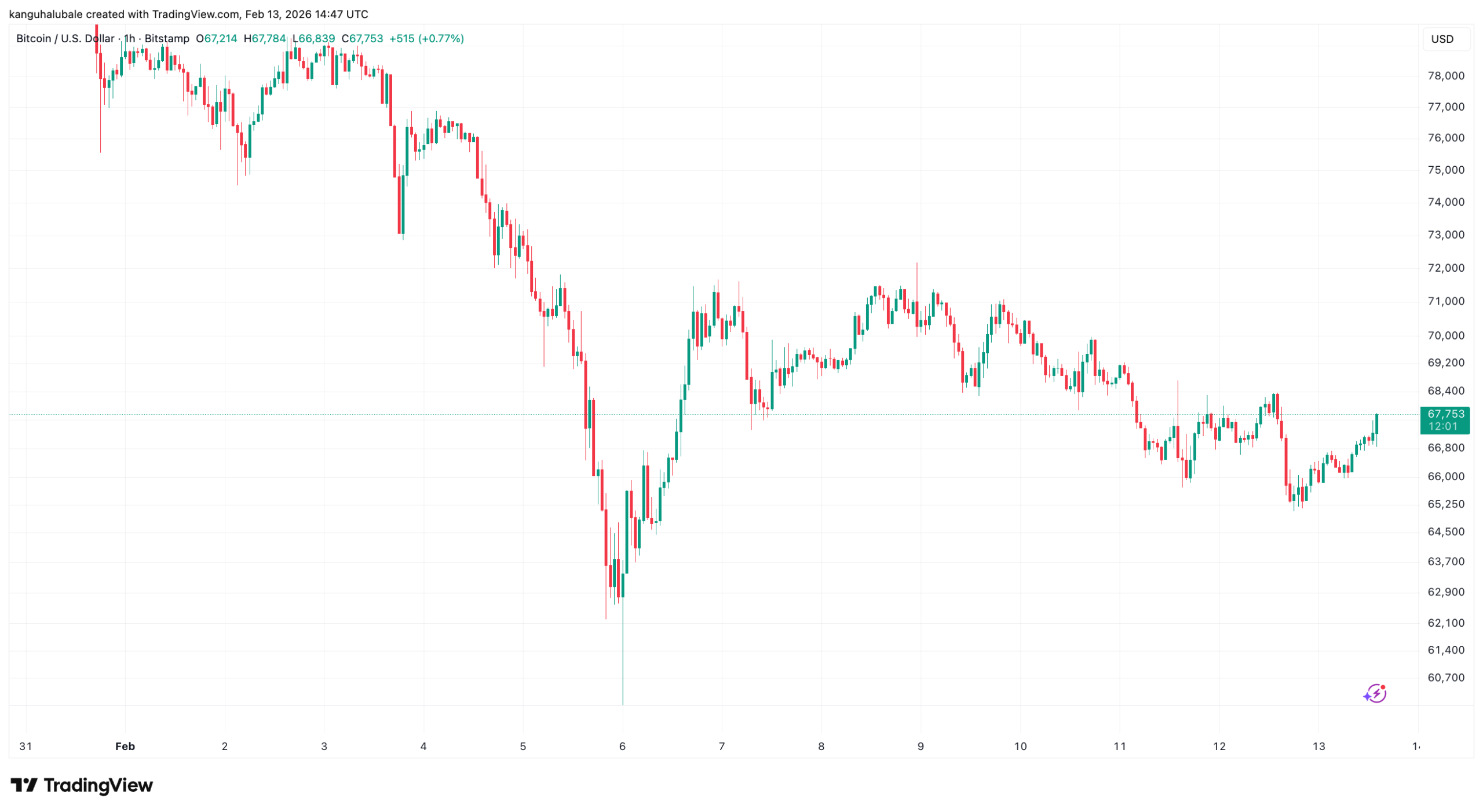 نمودار یک ساعته بیت کوین