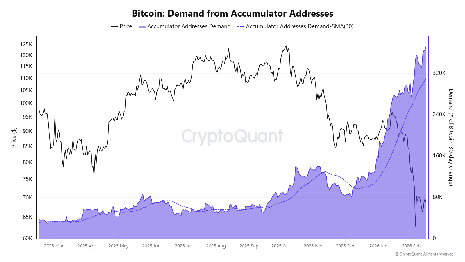 تقاضای آدرس‌های انباشت بیت کوین
