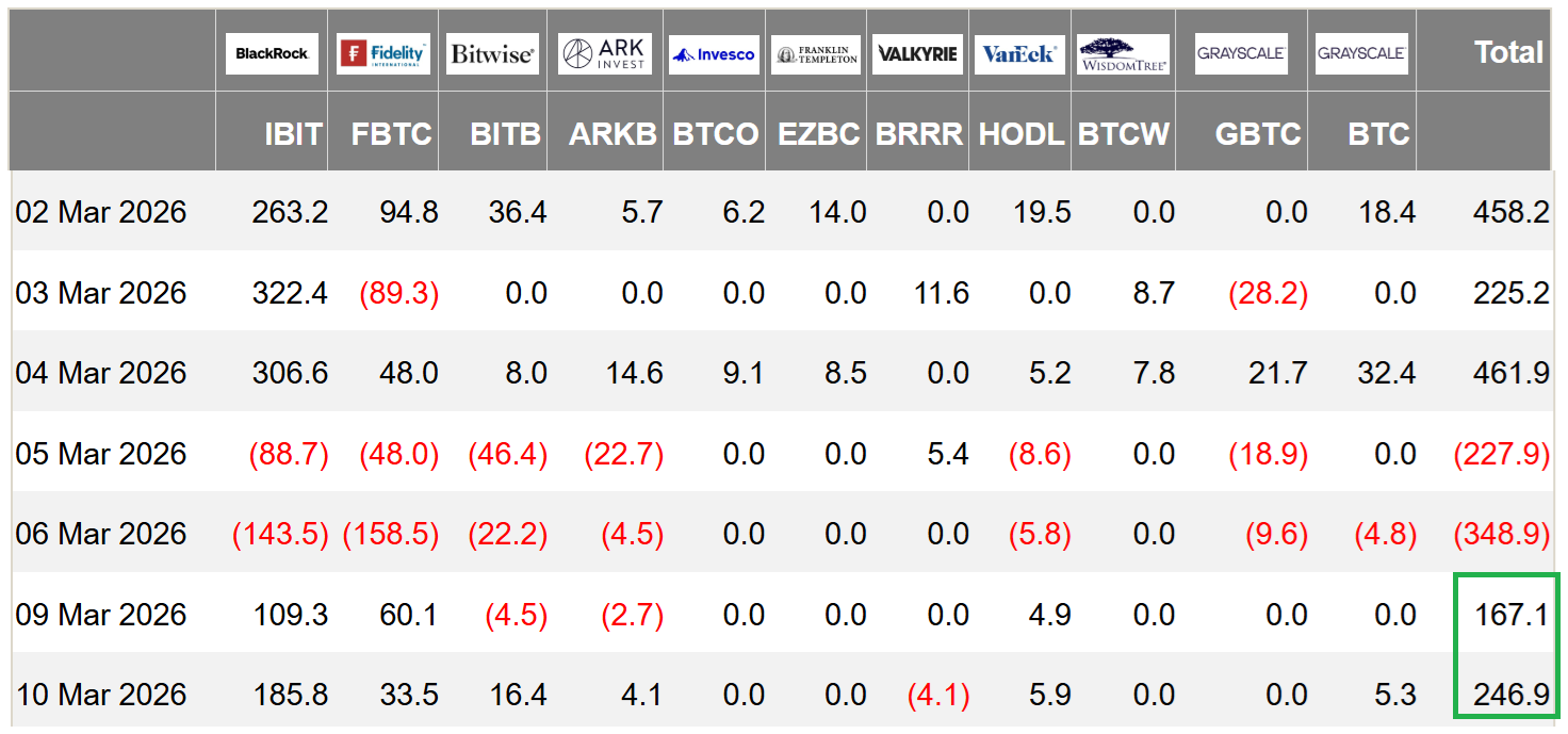 جریان خالص روزانه ETF های بیت کوین فهرست شده در ایالات متحده