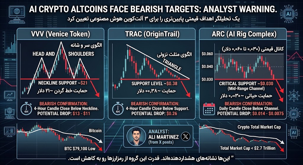 یک تحلیلگر اهداف قیمتی پایین‌تری را برای ۳ آلت ‌کوین مرتبط با هوش مصنوعی تعیین کرد